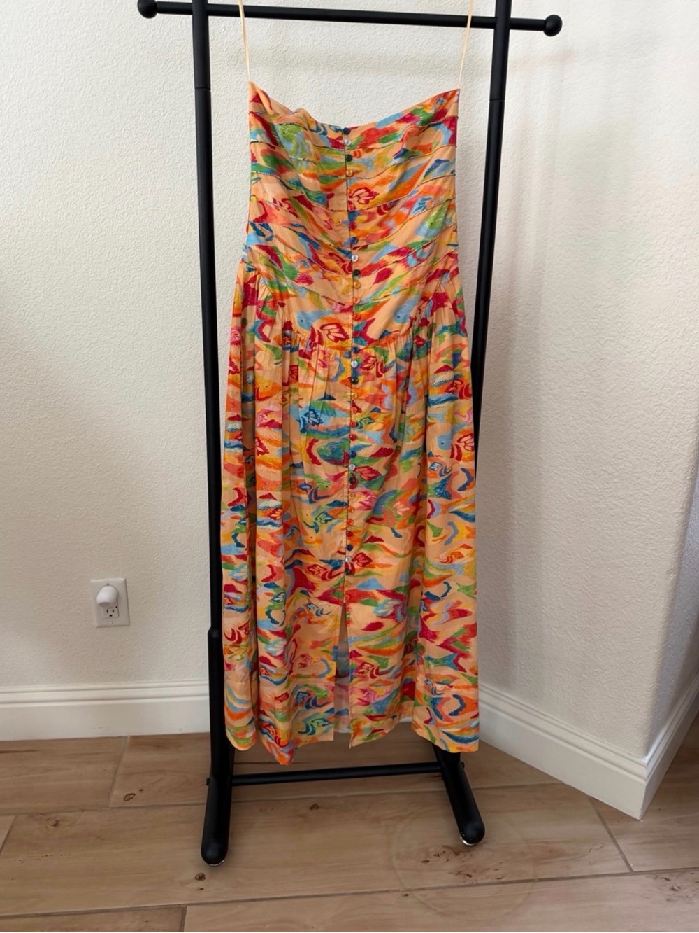FARM Rio Strapless Multicolor Abstract Print Maxi Dress